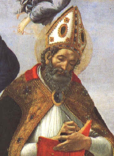 Particolare di Agostino nella tela della Incoronazione della Vergine, dipinto di Sandro Botticelli
