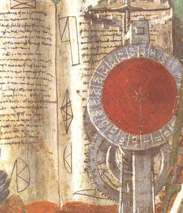 Particolare dell'orologio nel Sant'Agostino nello studio, dipinto di Sandro Botticelli in Ognissanti a Firenze