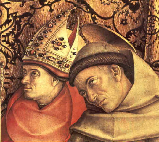 Incoronazione della Vergine: particolare dei visi di Agostino e san Francesco