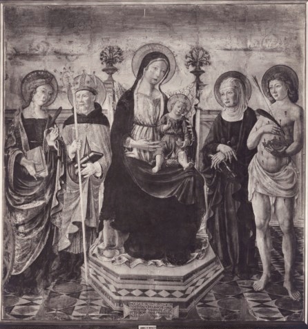 Madonna con Bambino in trono, santa Caterina d'Alessandria, sant'Agostino, santa Monica e san Sebastiano