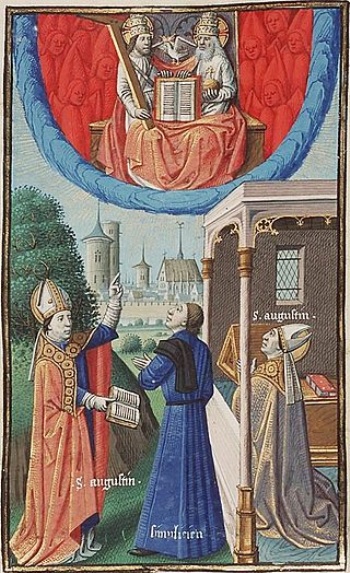 Sant'Agostino e Simpliciano miniatura quattrocentesca di Maestro Francois