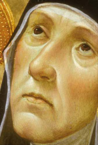 Monica, particolare del suo viso nella tela della Incoronazione della Vergine