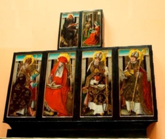 La pala d'altare chiusa con i quattro Dottori della Chiesa