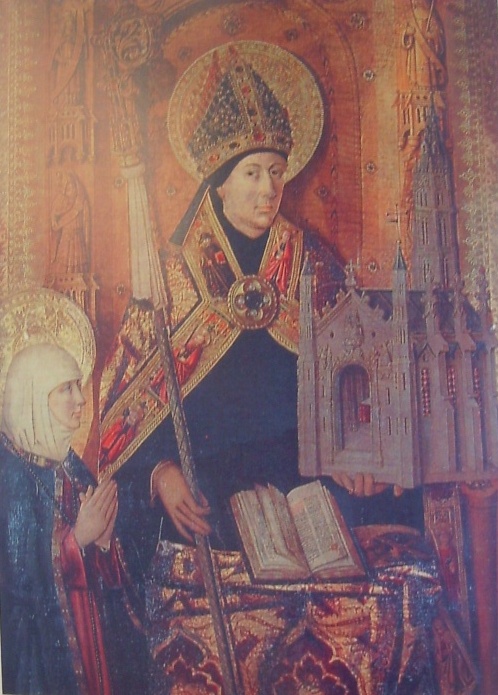 Agostino e santa Monica: particolare del retablo dei santi Anna, Ildefonso con il cardinale Borgia