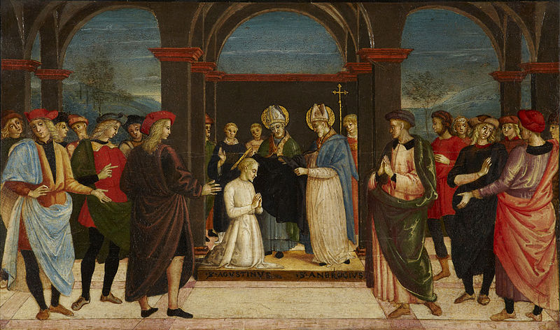 Ambrogio accoglie Agostino e lo riveste della tunica dei monaci agostiniani