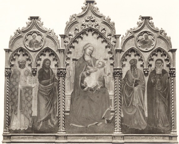 Madonna con Bambino in trono, Sant'Agostino, San Giovanni Battista, San Giovanni Evangelista, Santa Chiara, Evangelisti