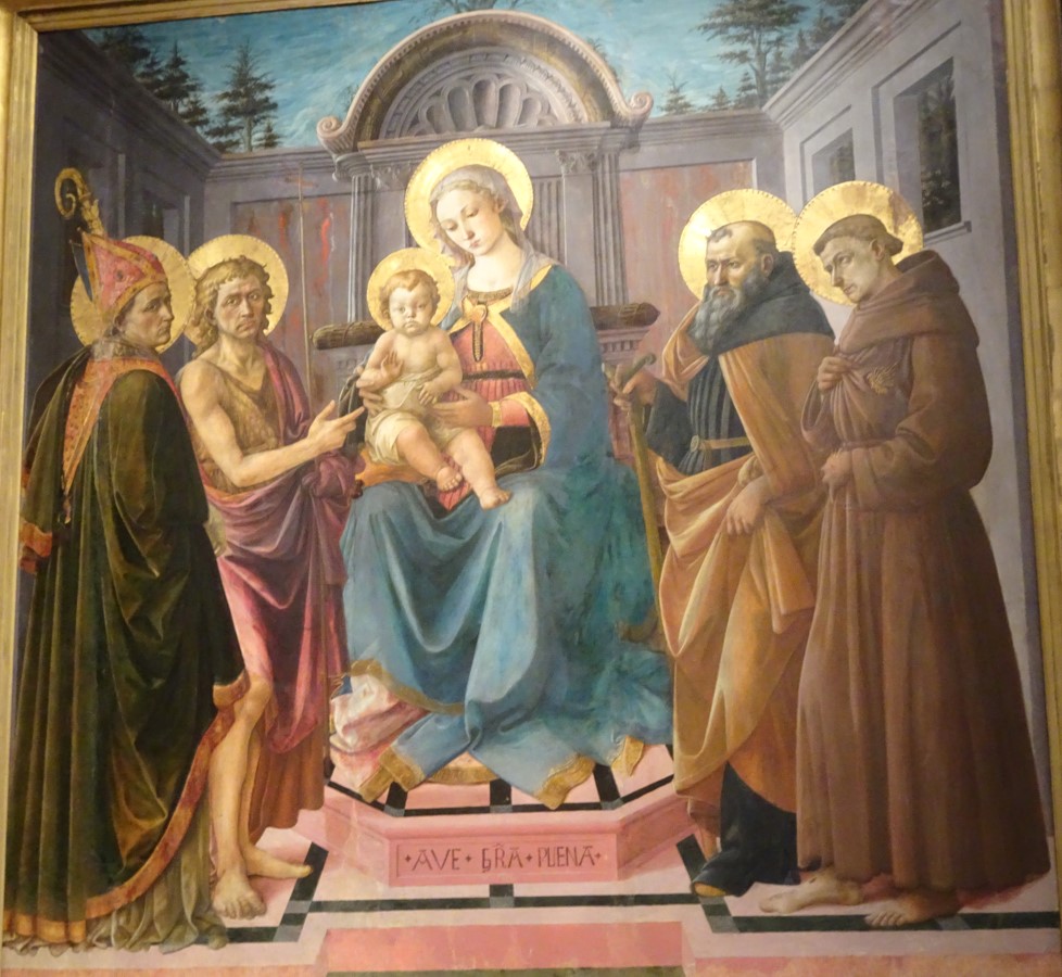 La Vergine in trono fra un santo vescovo, Giovanni Battista, Agostino e Francesco