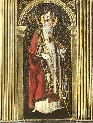 Sant'Agostino cardioforo vescovo della Chiesa (particolare dell'Ancona della Madonna in trono e santi) presso la Pinacoteca Nazionale di Perugia