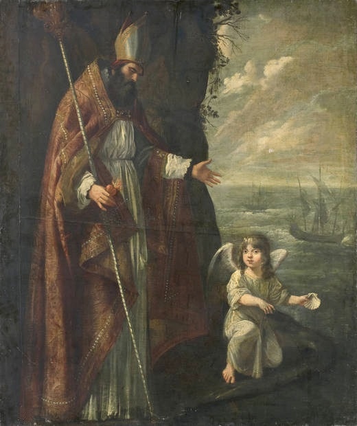 Agostino e l'angelo sulla spiaggia di Maestro spagnolo seicentesco al Museo del Prado