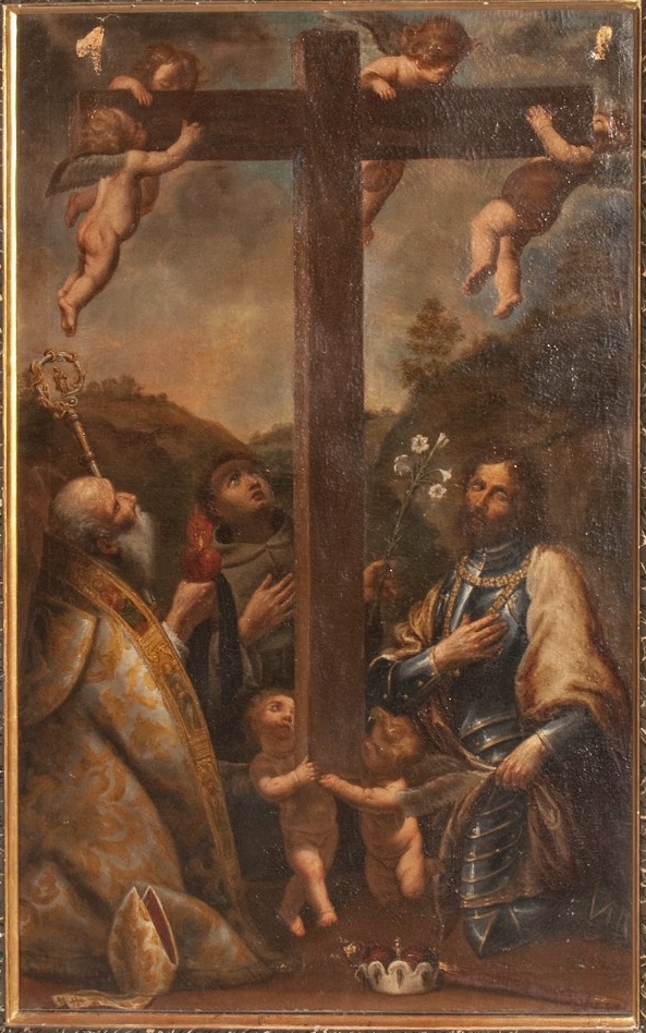 Agostino ai piedi della Croce con i santi Sigismondo e Antonio