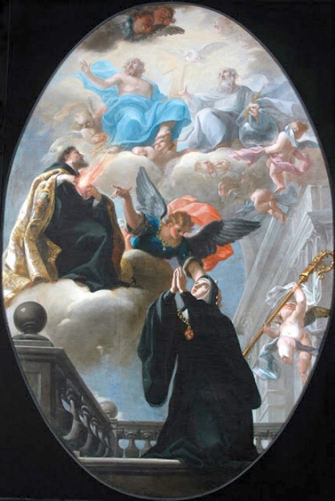 La visione di Santa Gertrude la Grande (di Helfta) con Sant'Agostino e la Trinit