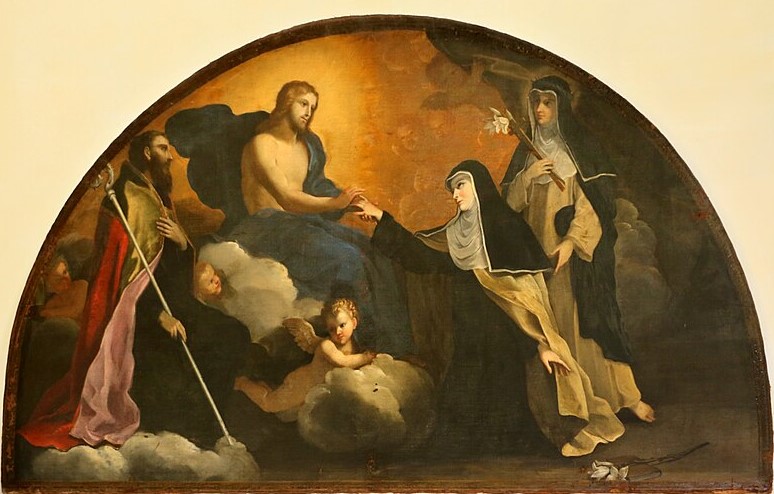 Ges dona l'anello a santa Maria Maddalena de' Pazzi in presenza dei santi Agostino e Caterina da Siena