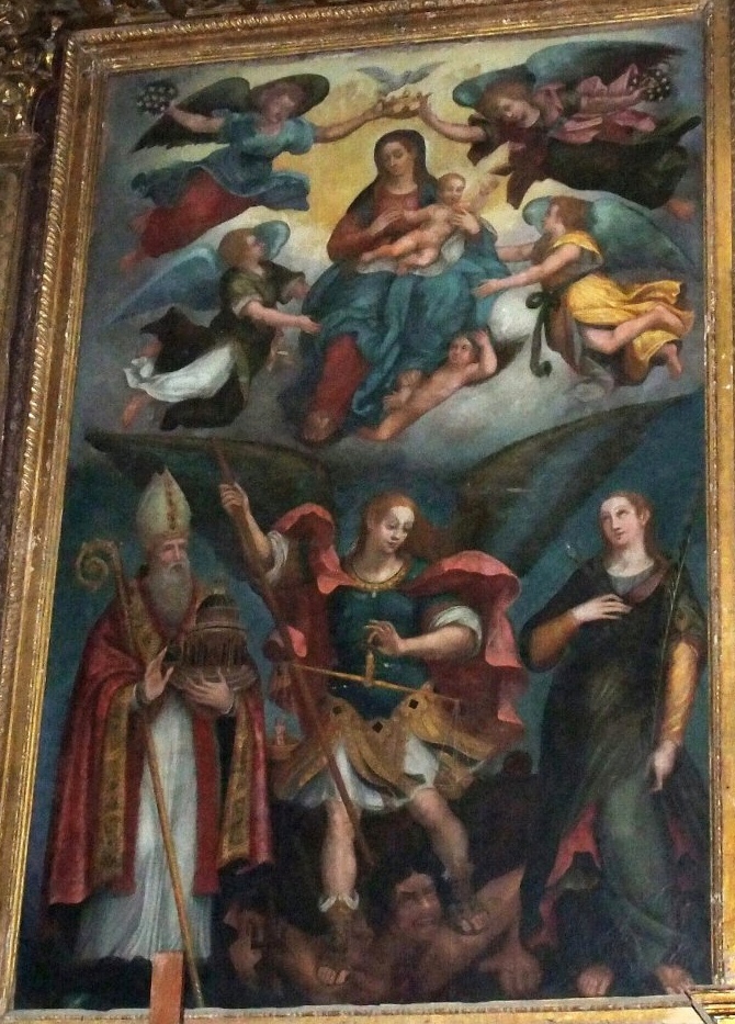 La Vergine incoronata fra i santi Agostino, l'Arcangelo Michele e Apollonia