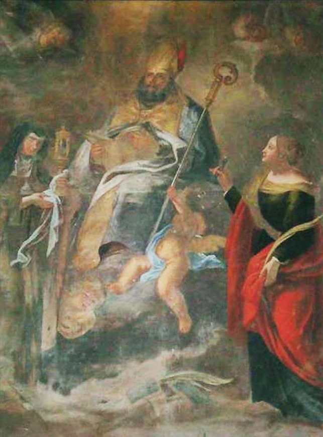 Agostino con le sante Chiara e Apollonia
