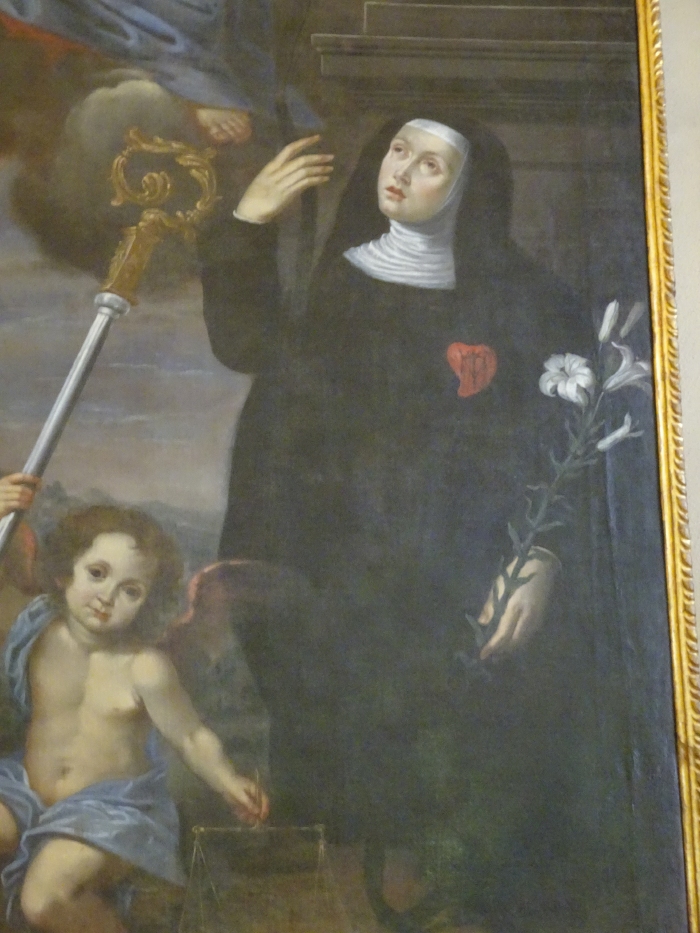 Madonna della Cintura con Agostino e Chiara da Montefalco: particolare di santa Chiara