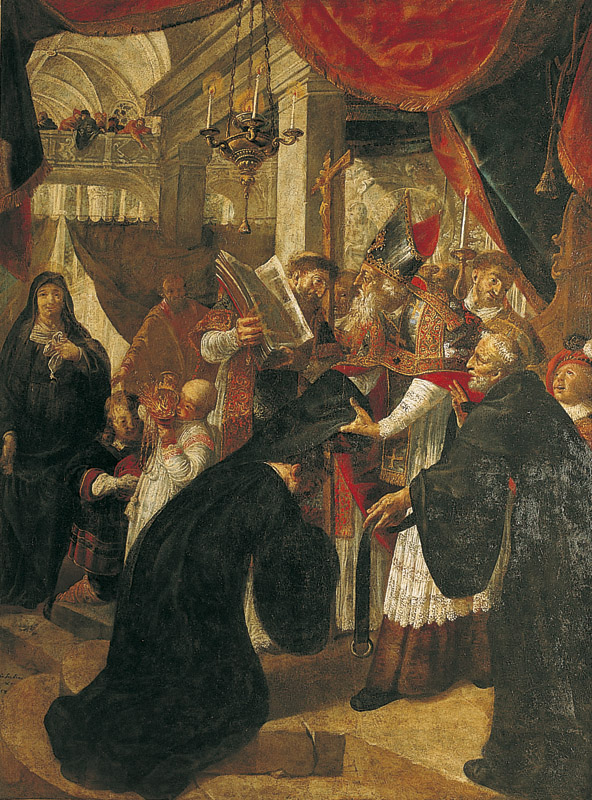Agostino riceve l'abito monastico da sant'Ambrogio e san Simpliciano