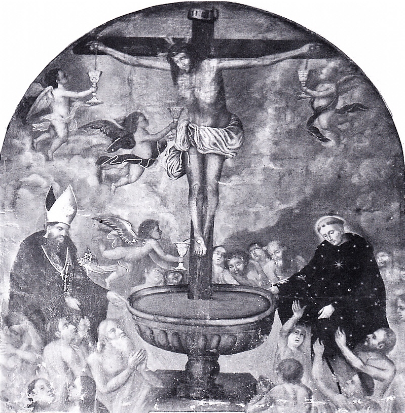 Agostino e Nicola da Tolentino salvano le anime del Purgatorio con il sangue di Cristo