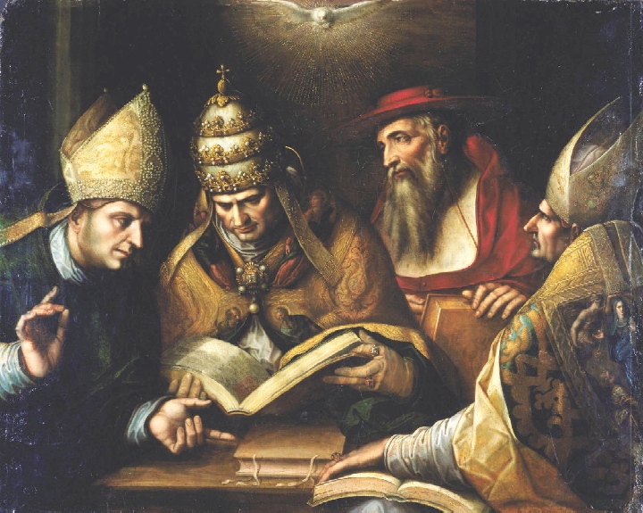 Agostino e i Padri della Chiesa Ambrogio, Gerolamo e papa Gregorio Magno