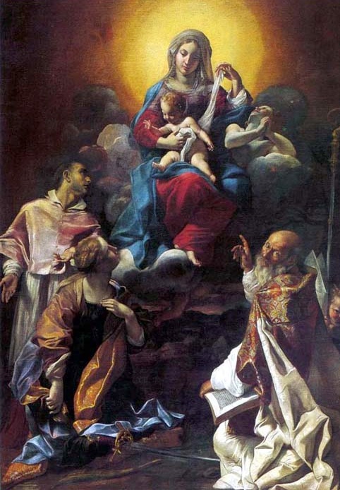 Vergine con il Bambino in gloria tra i santi Agostino, Carlo Borromeo e Caterina d'Alessandria