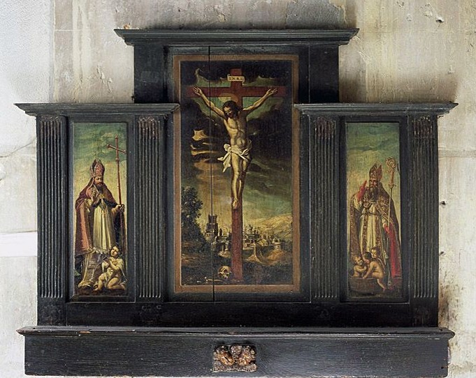 Cristo in croce, Sant'Agostino e San Nicola di Bari