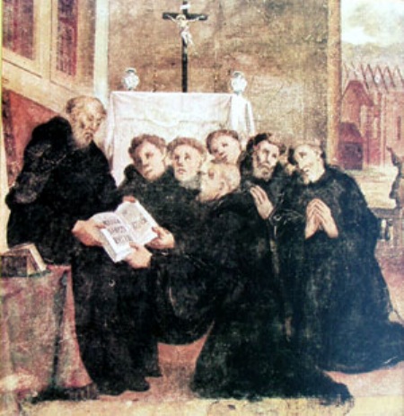 Agostino consegna la regola ai monaci