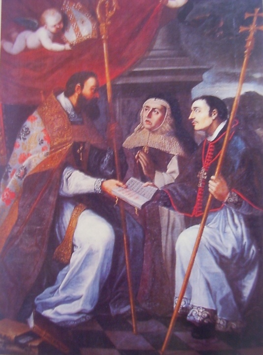 Agostino d la sua regola a san Lorenzo Giustiniani e a una religiosa del suo ordine