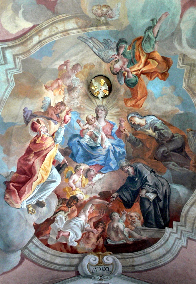 Agostino, Monica e san Nicola ai piedi della Madonna della Consolazione