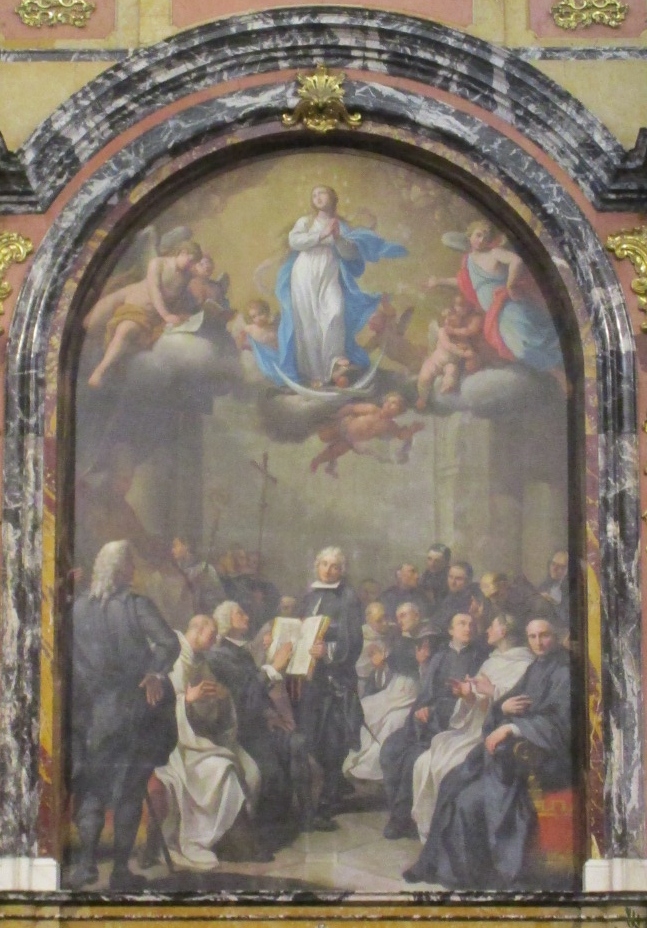 Il giuramento a difesa del mistero dell'Immacolata Concezione da parte dei docenti nel 1618 nella Cappella Universitaria di Salamanca