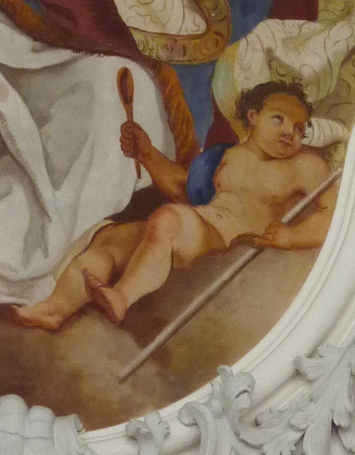 Agostino vescovo e Dottore della Chiesa: particolare del bambino con il cucchiaio