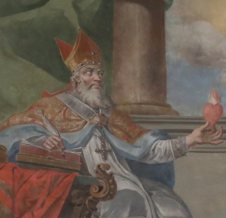 Agostino vescovo e cardioforo: particolare del volto di Agostino