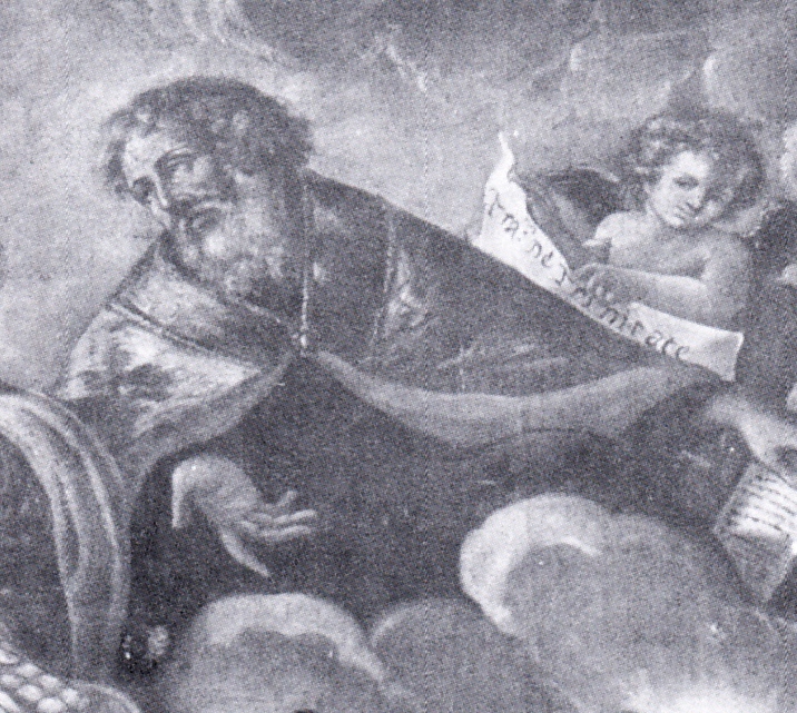 La Vergine ed Agostino appaiono a san Nicola infermo: particolare di sant'Agostino