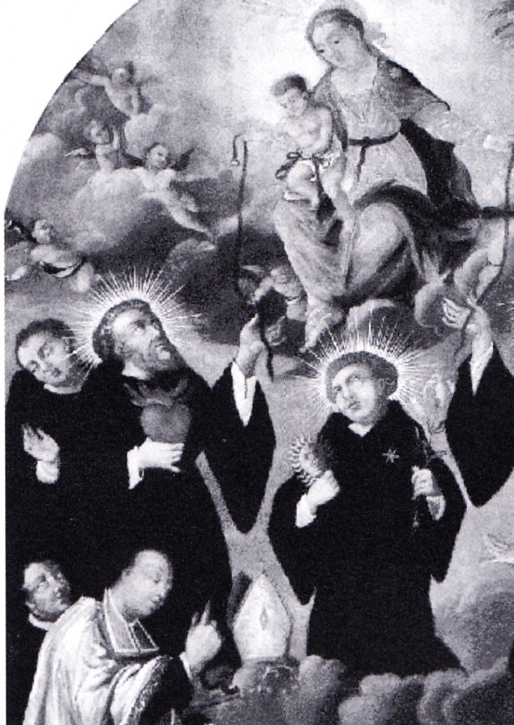 Madonna della Cintura: particolare di Agostino e dei santi Patroni dell'Arciconfraternita di Maria Consolatrice