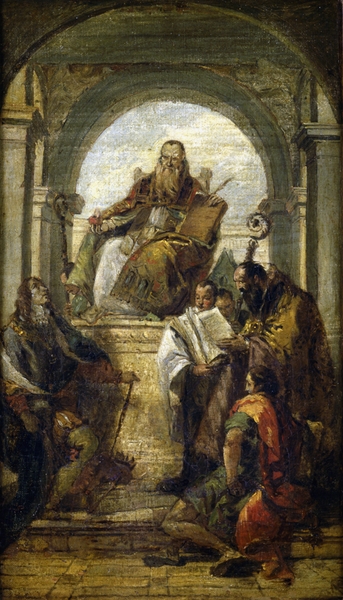 Sant'Agostino, Luigi di Francia, San Giovanni Evangelista e un vescovo