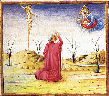 Agostino in ginocchio fra il Crocifisso e l'Eterno Padre di Tommaso da Modena