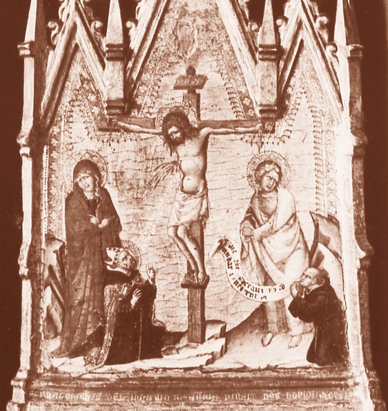 Agostino ai piedi della Croce con Maria e san Giovanni