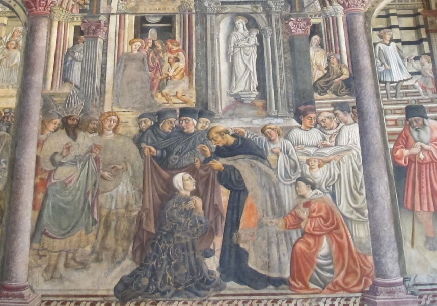 Investitura del rettore dell'ospedale da parte del beato Agostino Novello: affresco di Priamo della Quercia nel salone del Pellegrinaio di santa Maria della Scala a Siena