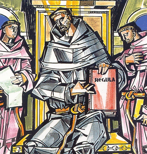 Luigi de Montoya mostra la regola agostiniana in una raffigurazione di Hajnal