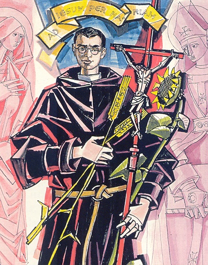 Gregorio Suarez con i simboli della sue devozioni in una raffigurazione di Hajnal