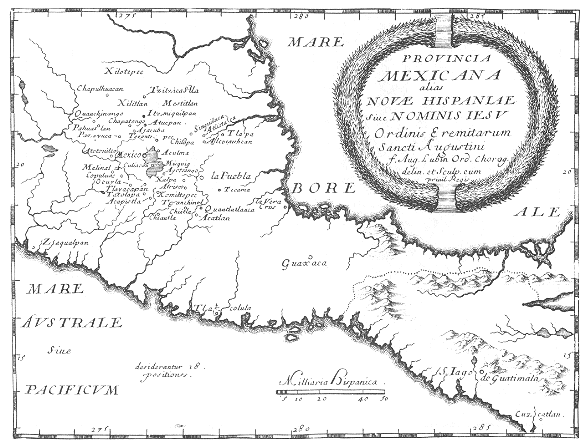 Mappa degli insediamenti agostiniani nel Messico da Lubin