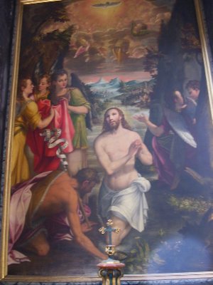 Il battesimo di Cristo con san Giovanni Battista, opera di A. Mainardi (1593)