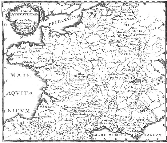 Stampa di Lubin: mappa dei conventi agostiniani in Francia