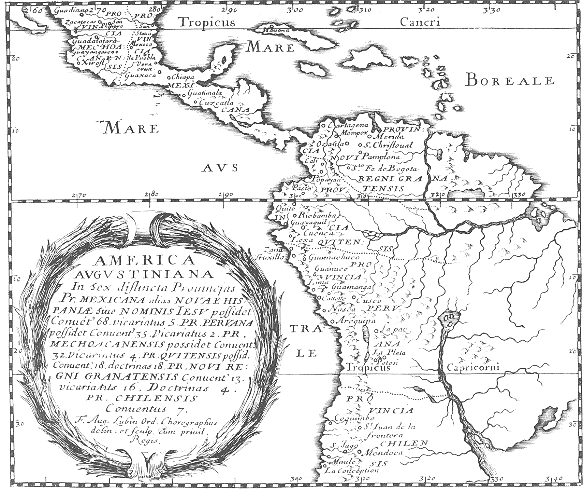 Stampa di Lubin: mappa dei conventi agostiniani in America
