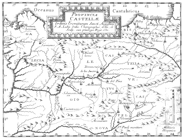 Stampa di Lubin: mappa dei conventi agostiniani della Provincia di Castiglia