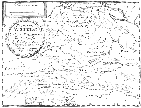 Stampa di Lubin: mappa dei conventi agostiniani in Austria