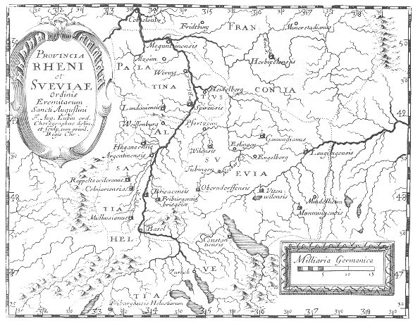 Stampa di Lubin: mappa dei conventi agostiniani in Renania e Svevia