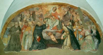 Particolare di uno degli affreschi del chiostro: Madonna della Cintura