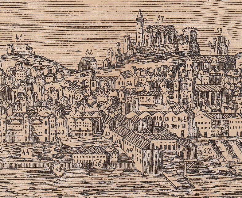 Stampa della citt di Lisbona con il convento di santa Monica prima del terremoto del 1755