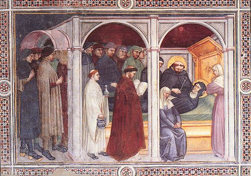 Morte di Monica a Ostia Tiberina: affresco di Ottaviano Nelli nella chiesa di S. Agostino a Gubbio