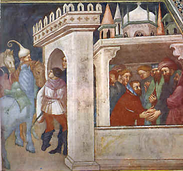 Agostino arriva a Milano: affresco di Ottaviano Nelli a Gubbio