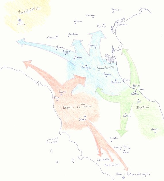 Mappa insediamenti agostiniani dopo il 1256